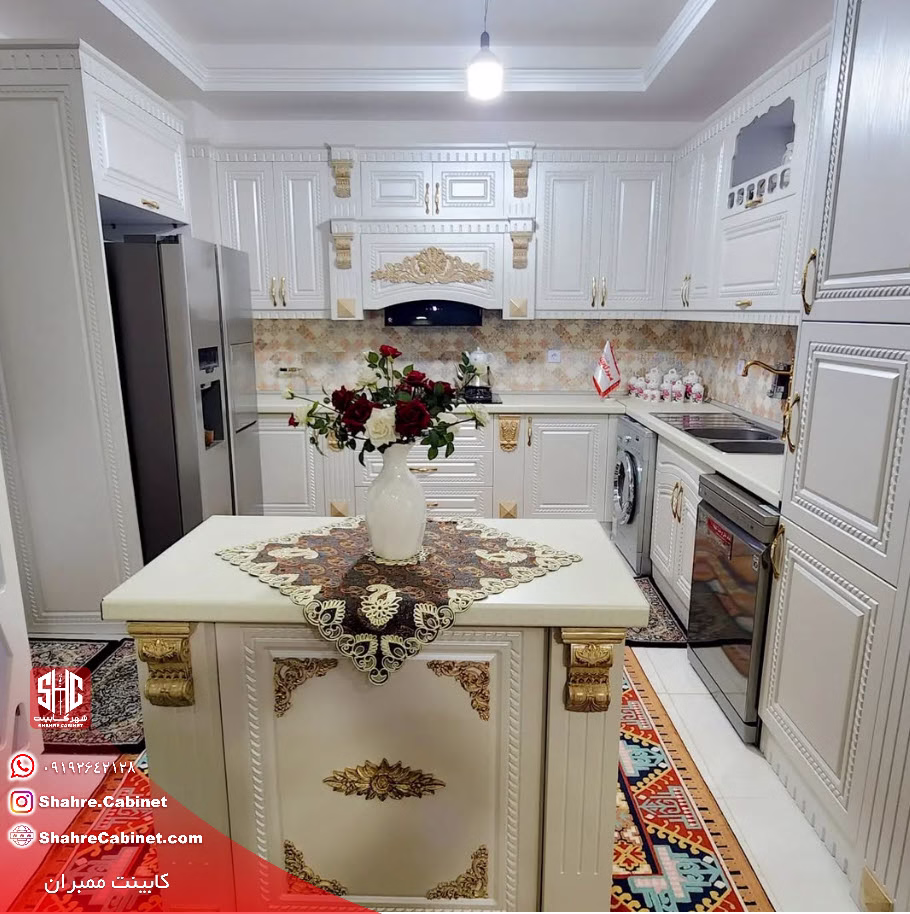کابینت ممبران سفید طلایی صدفی 5 جزیر کابینت ممبران