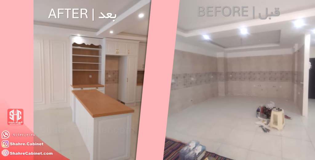 کابینت نئوکلاسیک شیک و جدید + نمونه کار اجرا شده 1 کابینت نئوکلاسیک سفید چوب روکش کره ای