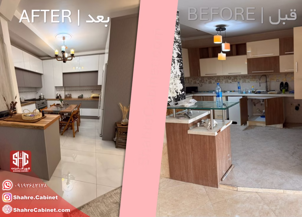کابینت ترکیبی های گلاس اشک و روکش کره ای + عکس پروژه اجرایی 1 کابینت های گلاس و روکش کره ای - نمونه کار قبل و بعد